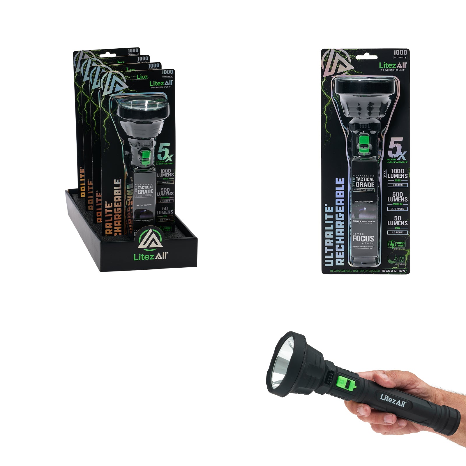 LitezAll Rechargeable Ultac Ultra Lite Soft Touch Flashlight