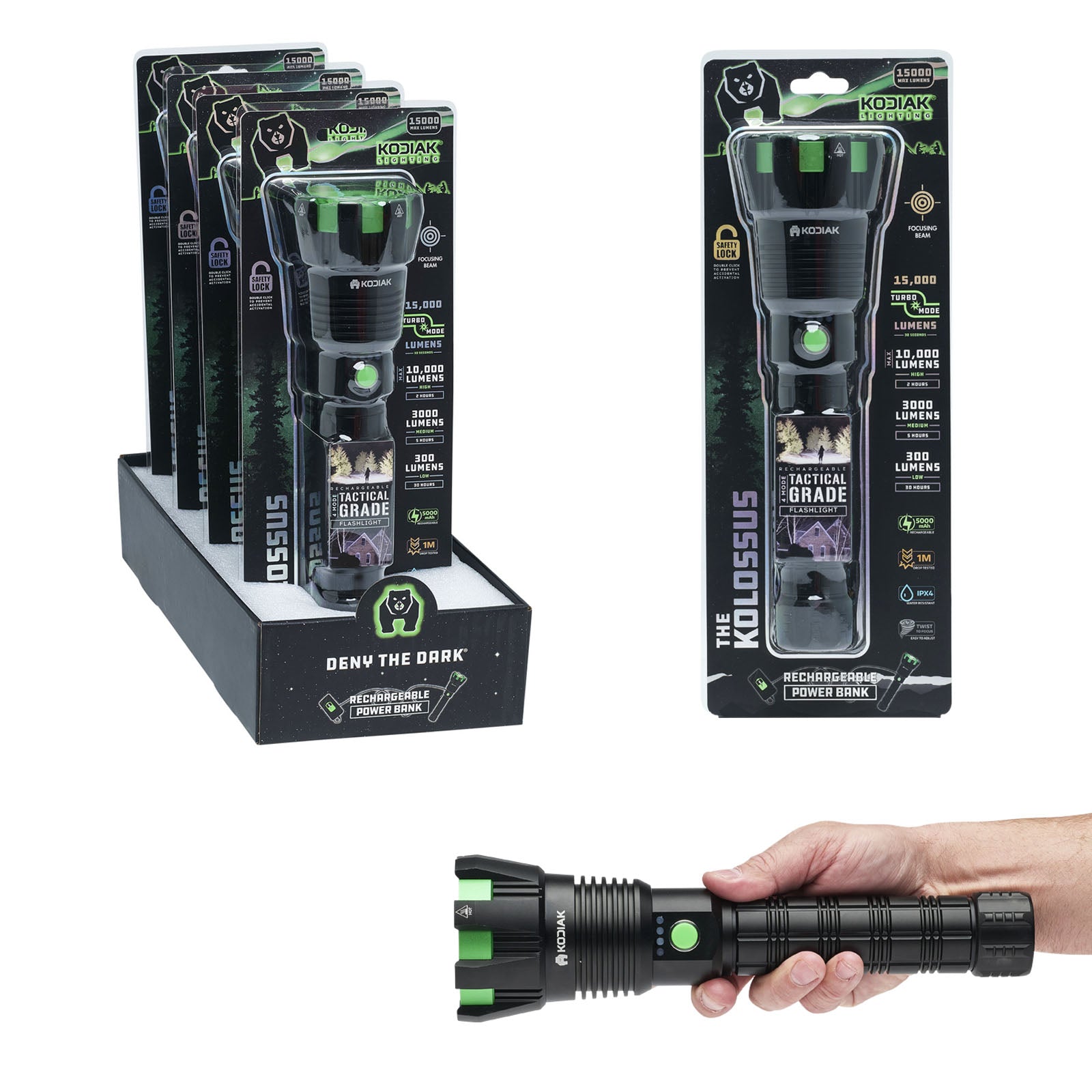 Lampe Torche Tactique Kodiak Kolossus 15000 Lumens Rechargeable - Ultra Puissante Et étanche