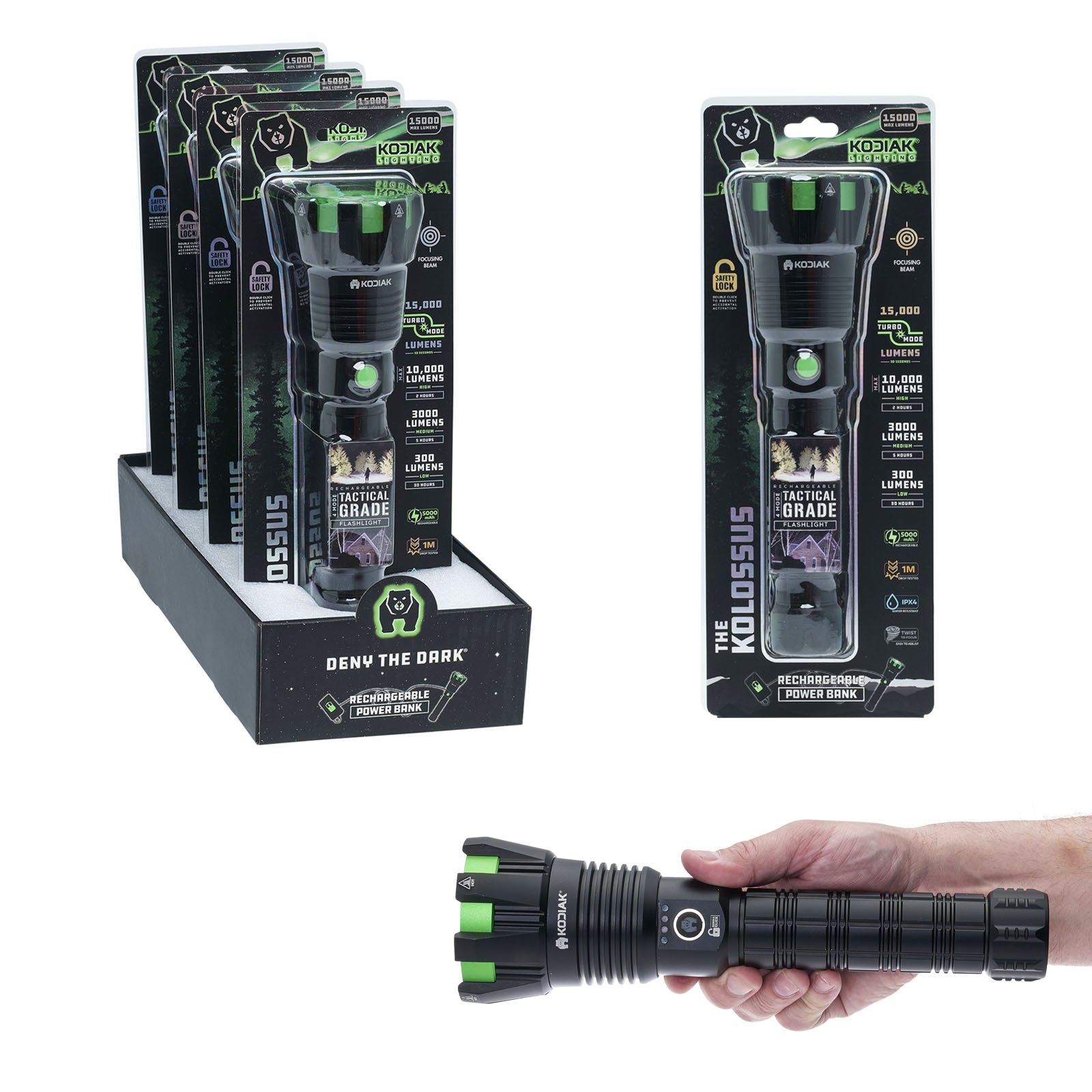 ★Luminousページ★ Kodiak® Kolossus 15000 Lumen Rechargeable Tactical Flashlight