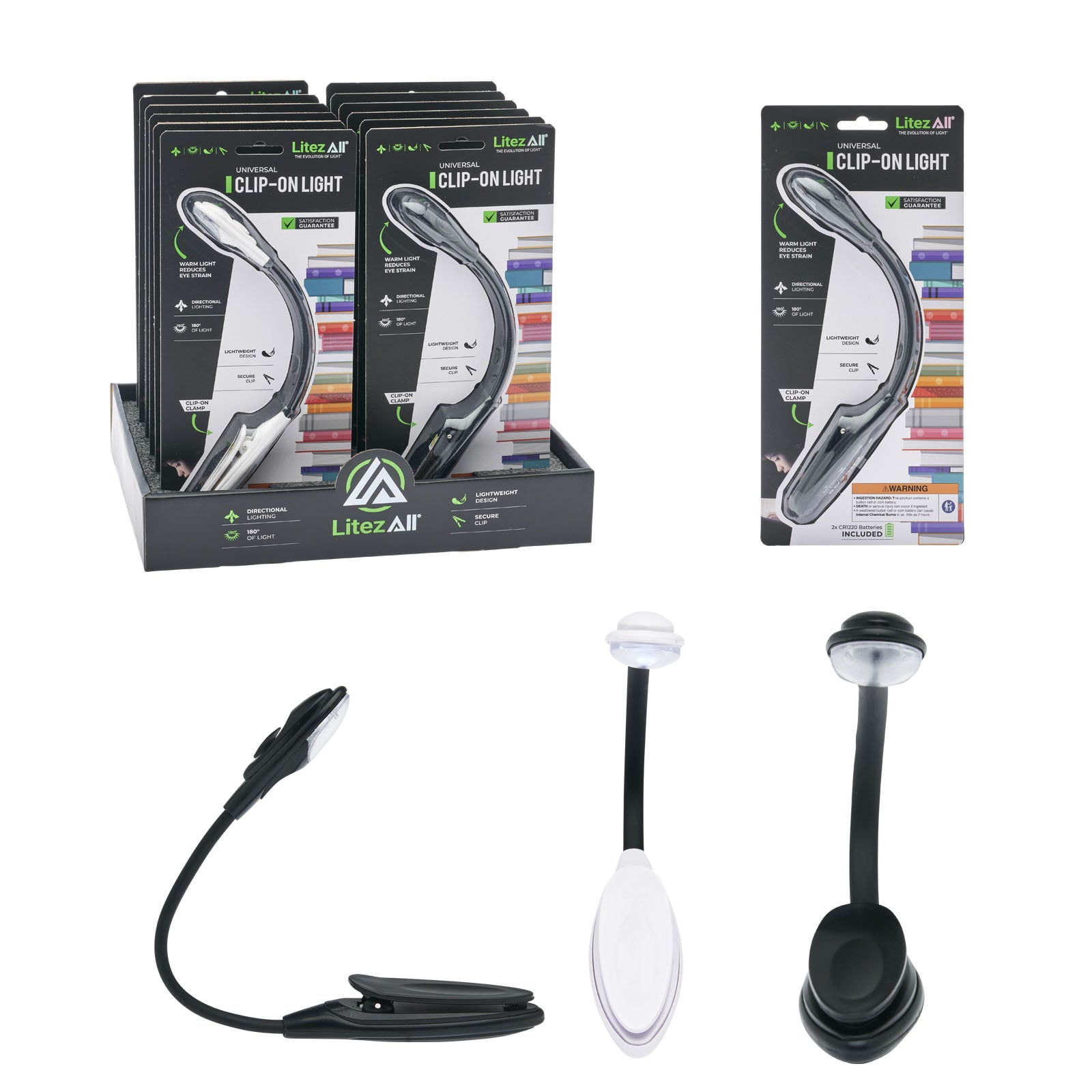 LitezAll Clip On Adjustable LED Book Light - LitezAll