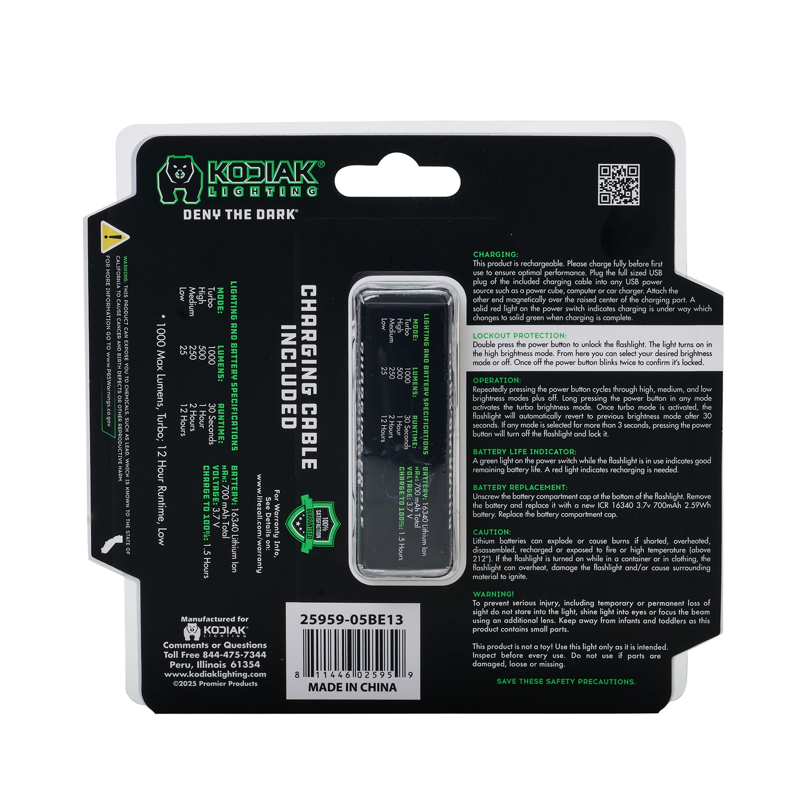 Kodiak® KUB Rechargeable Compact Flashlight 1000 Lumens - LitezAll - Tactical Flashlights - 35