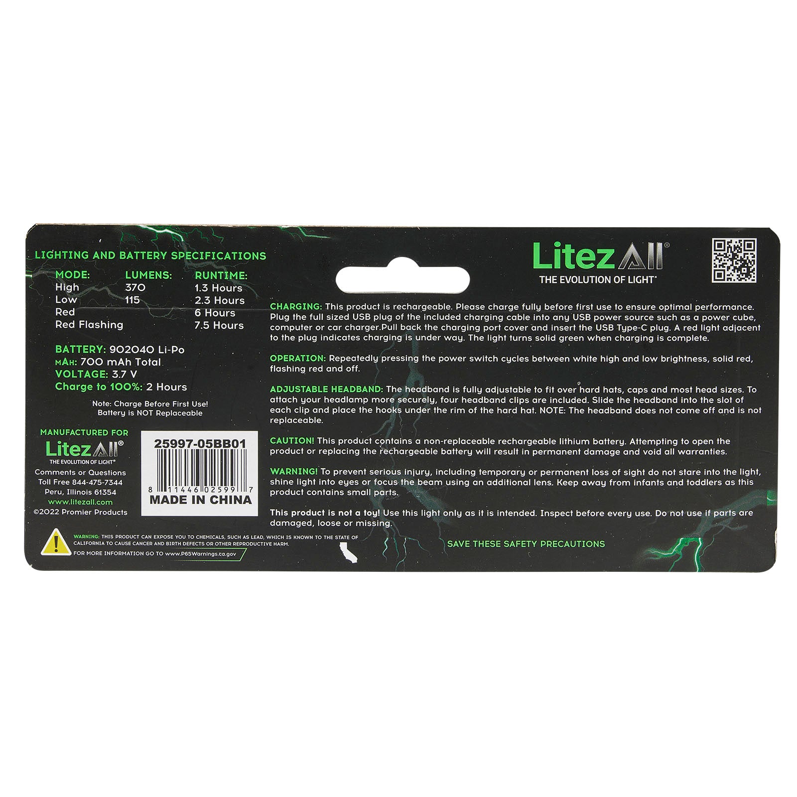 LitezAll Rechargeable Briteband® Headlamp