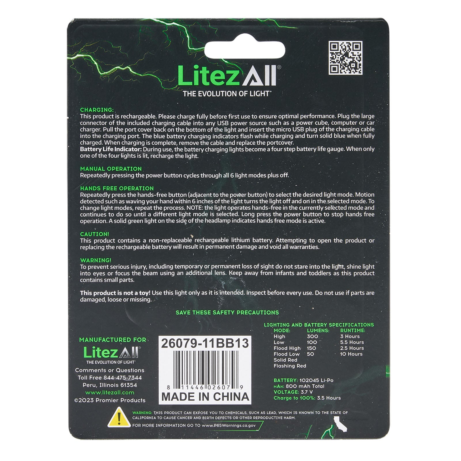 LitezAll SWYPE Rechargeable Motion Activated LED Headlamp