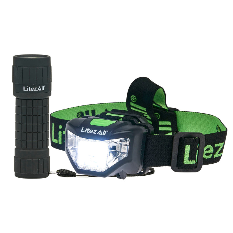 LitezAll Waterproof Flashlight and 4 Mode Headlamp Combo