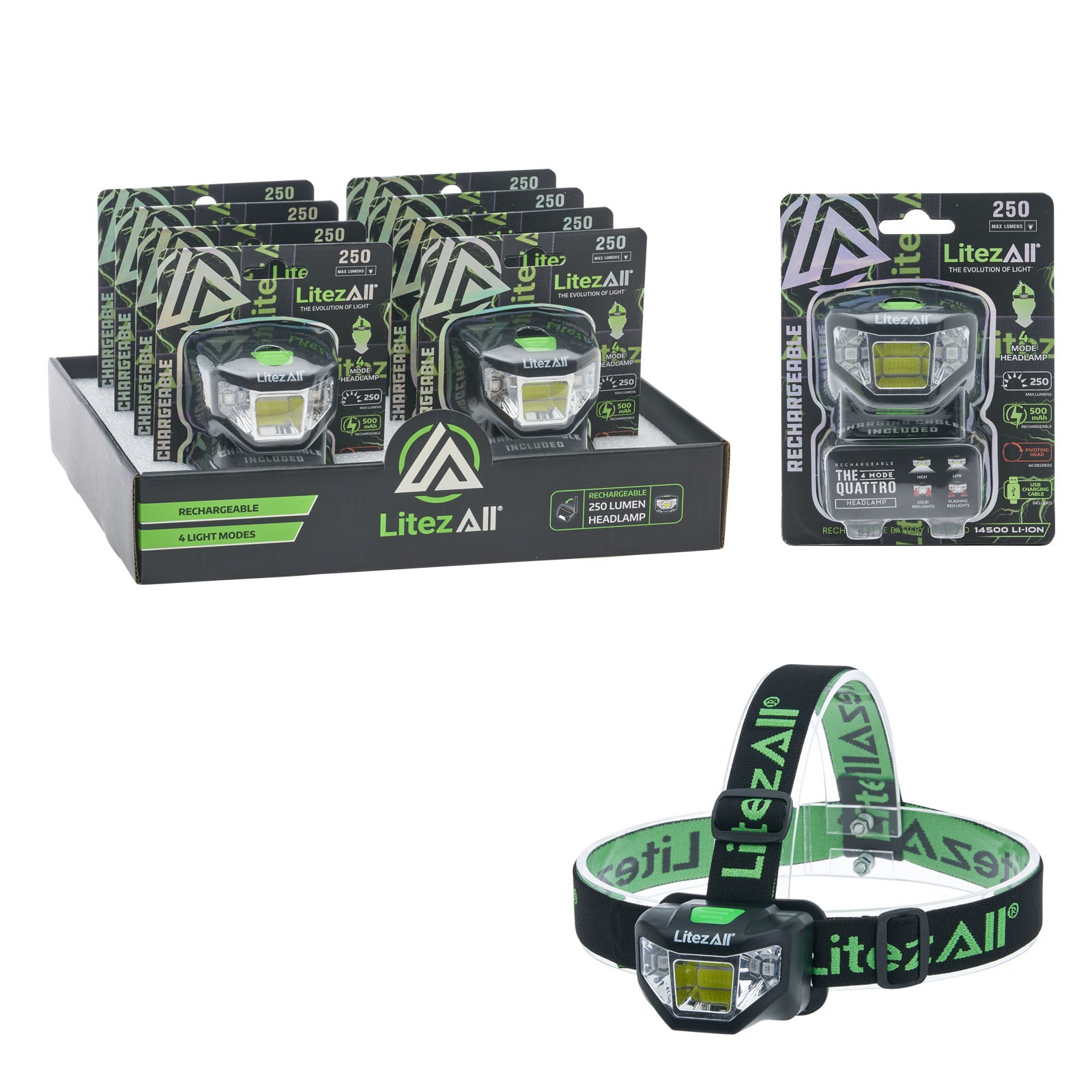 LitezAll Rechargeable Quattro 4 Mode Headlamp - LitezAll