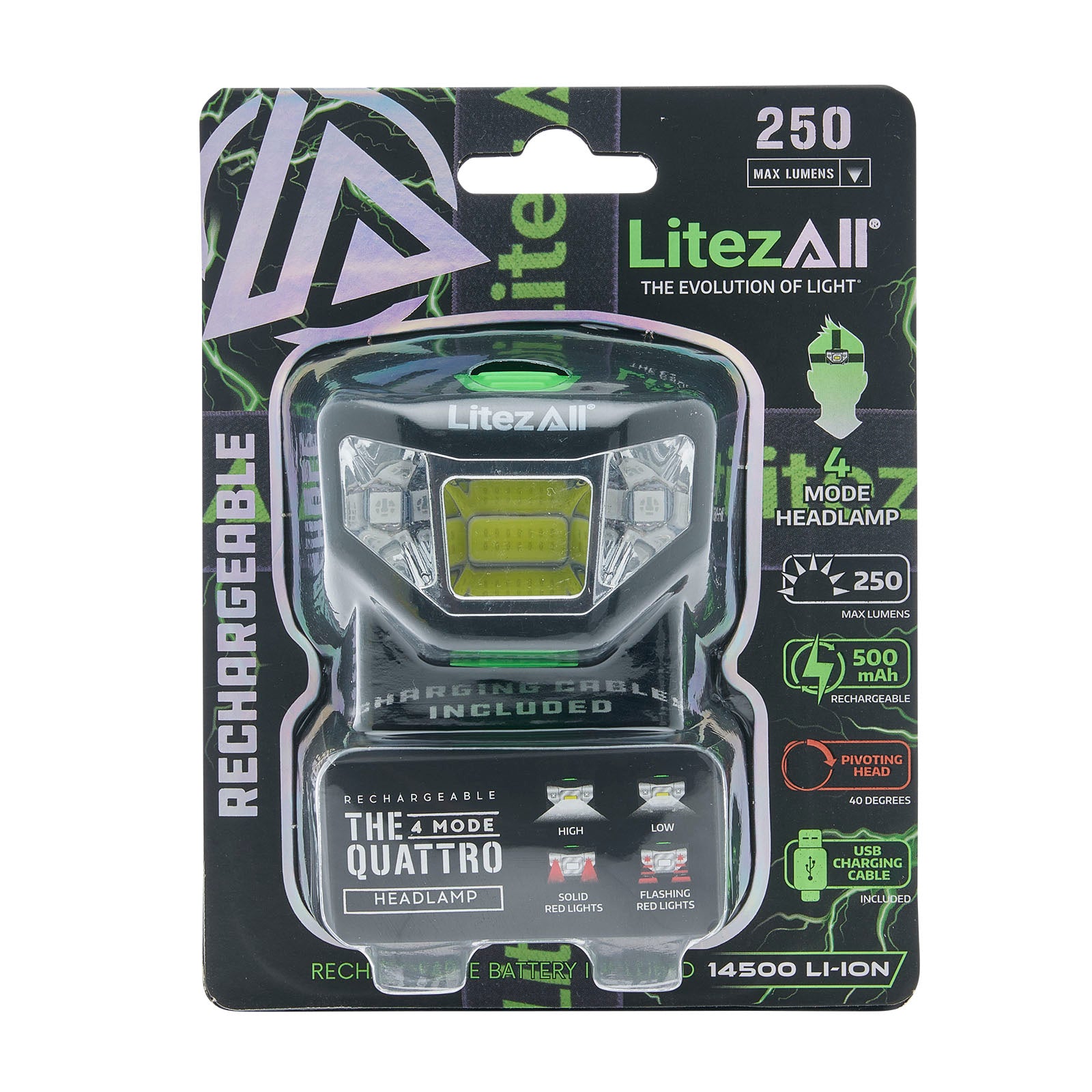 LitezAll Rechargeable Quattro 4 Mode Headlamp