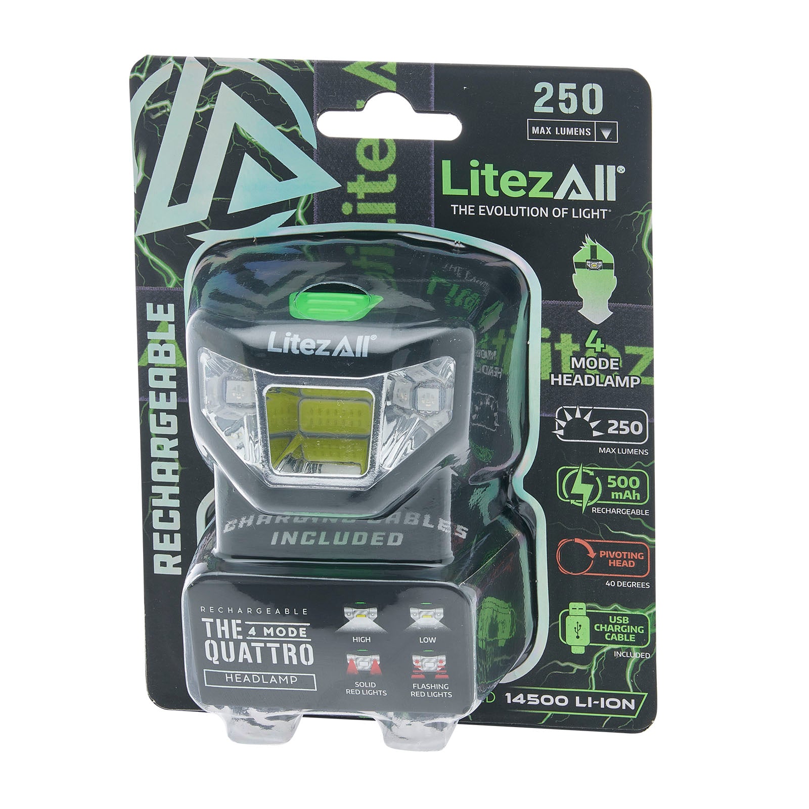 LitezAll Rechargeable Quattro 4 Mode Headlamp