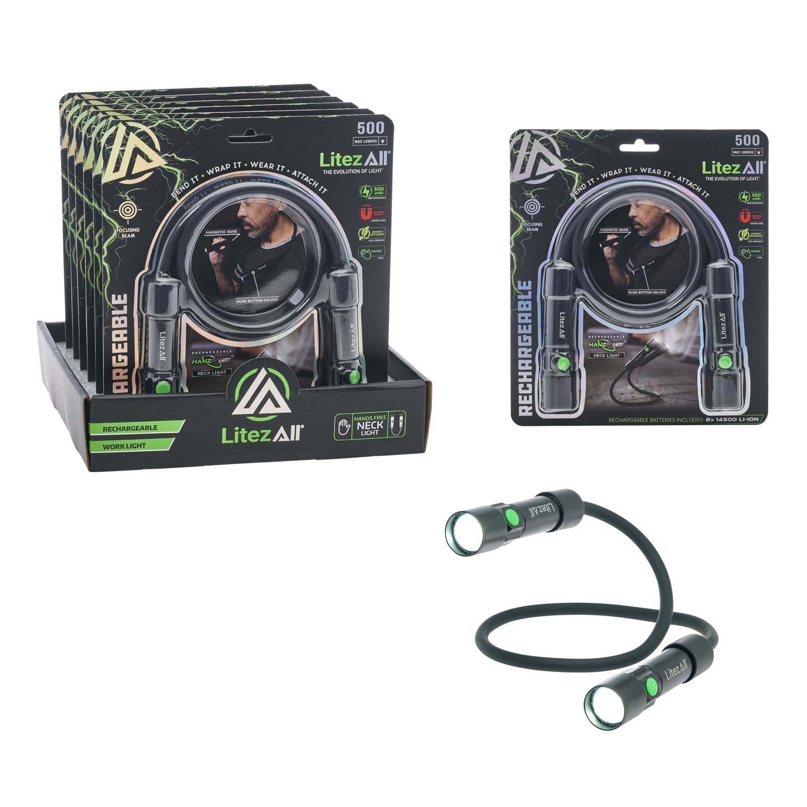 LitezAll Rechargeable 500 Lumen Bendable Neck Light - LitezAll