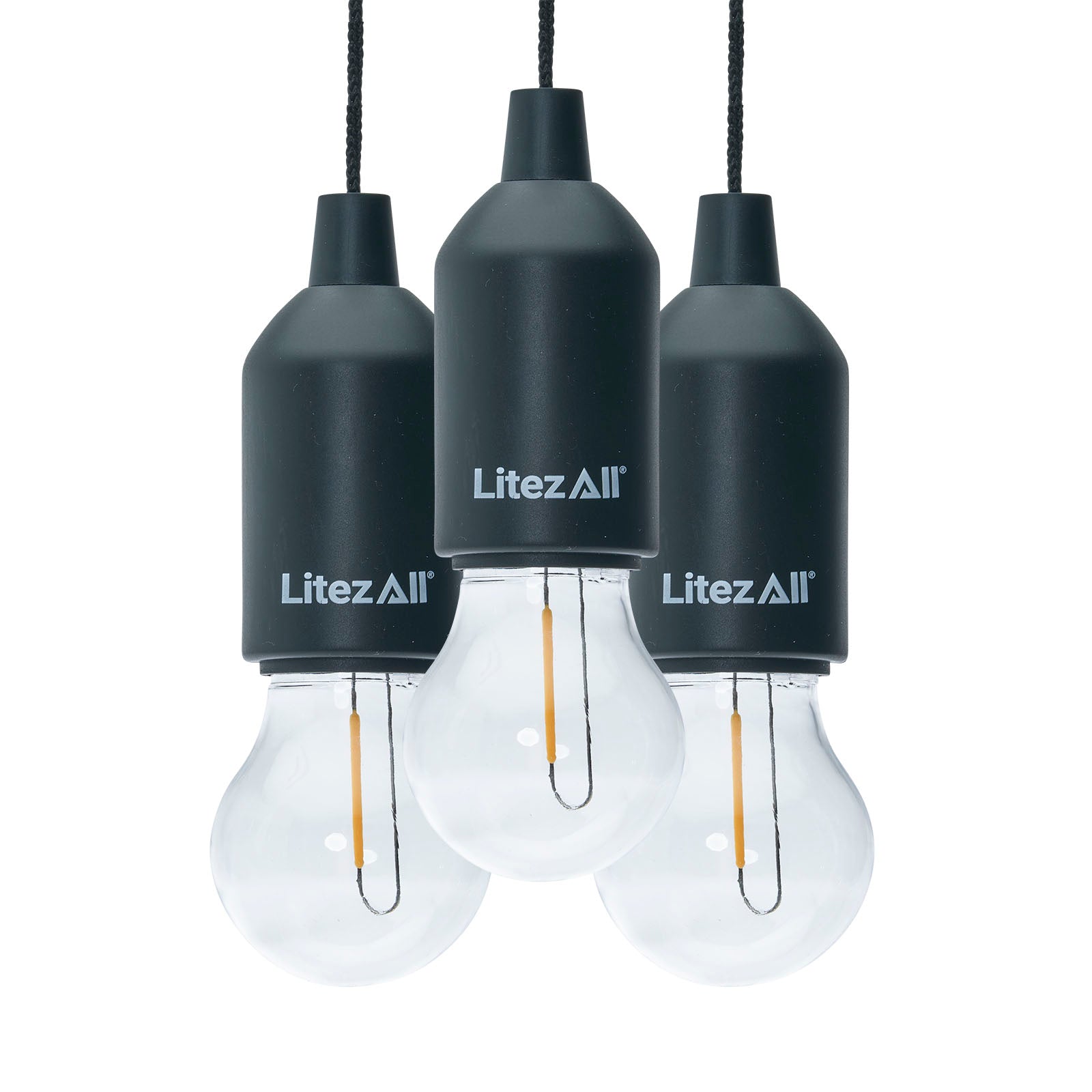 LitezAll Pull String Warm White Battery Powered Bulb 3 Pack