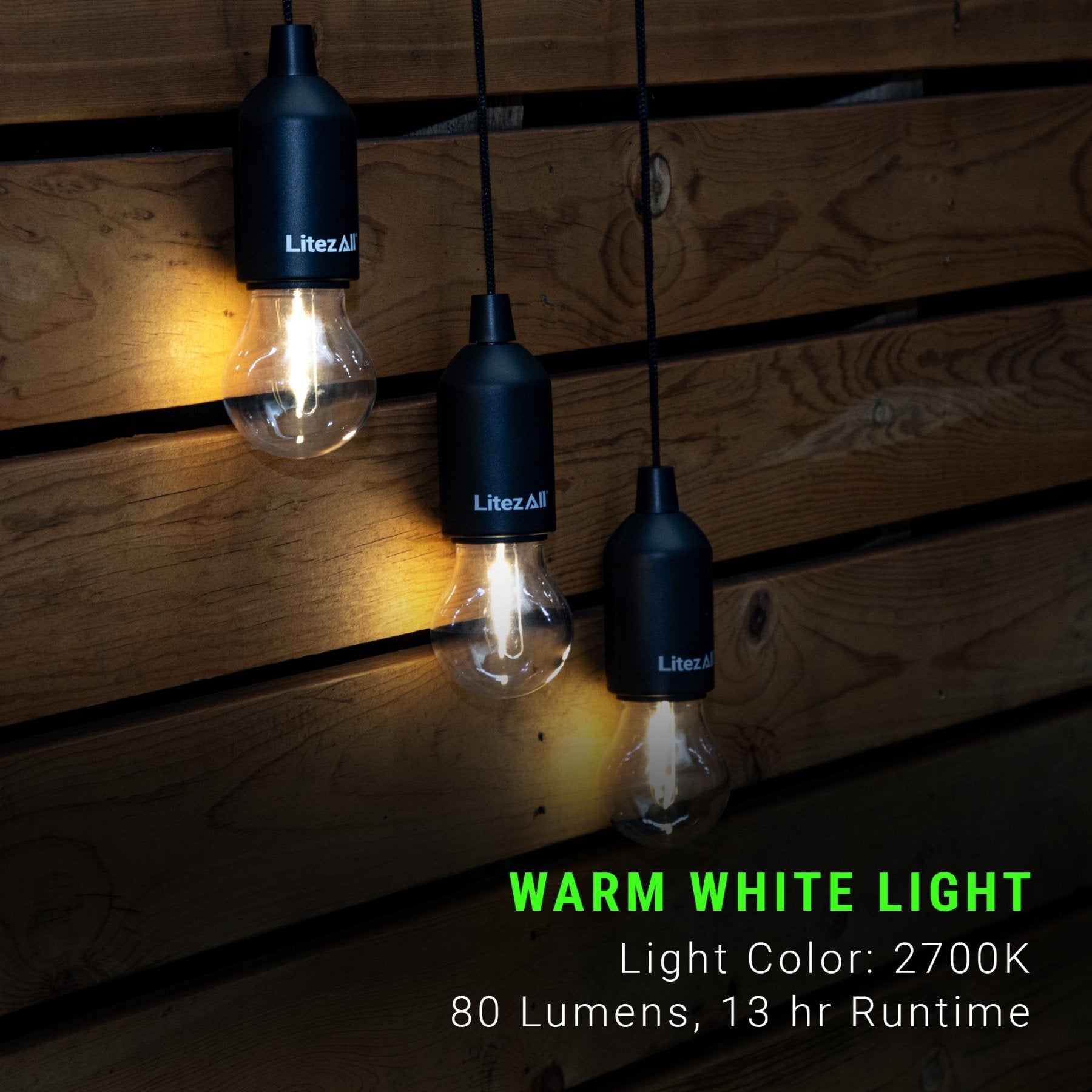 LitezAll® Pull String Warm White Battery Powered Bulb 3 Pack - LitezAll - Wireless Lighting Solutions - 3