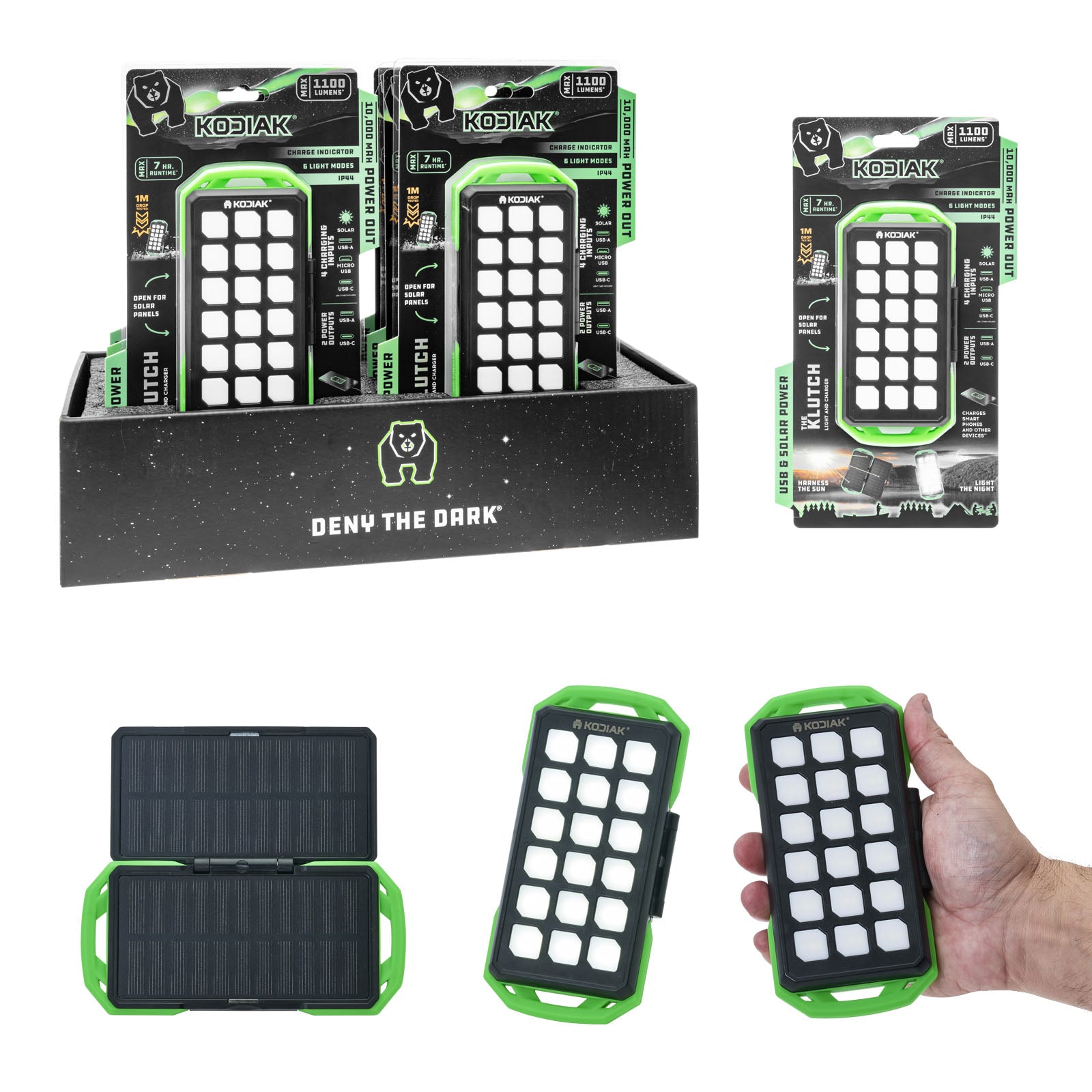 Kodiak® Klutch® 10000 mAh Power Bank with USB or Solar Charging