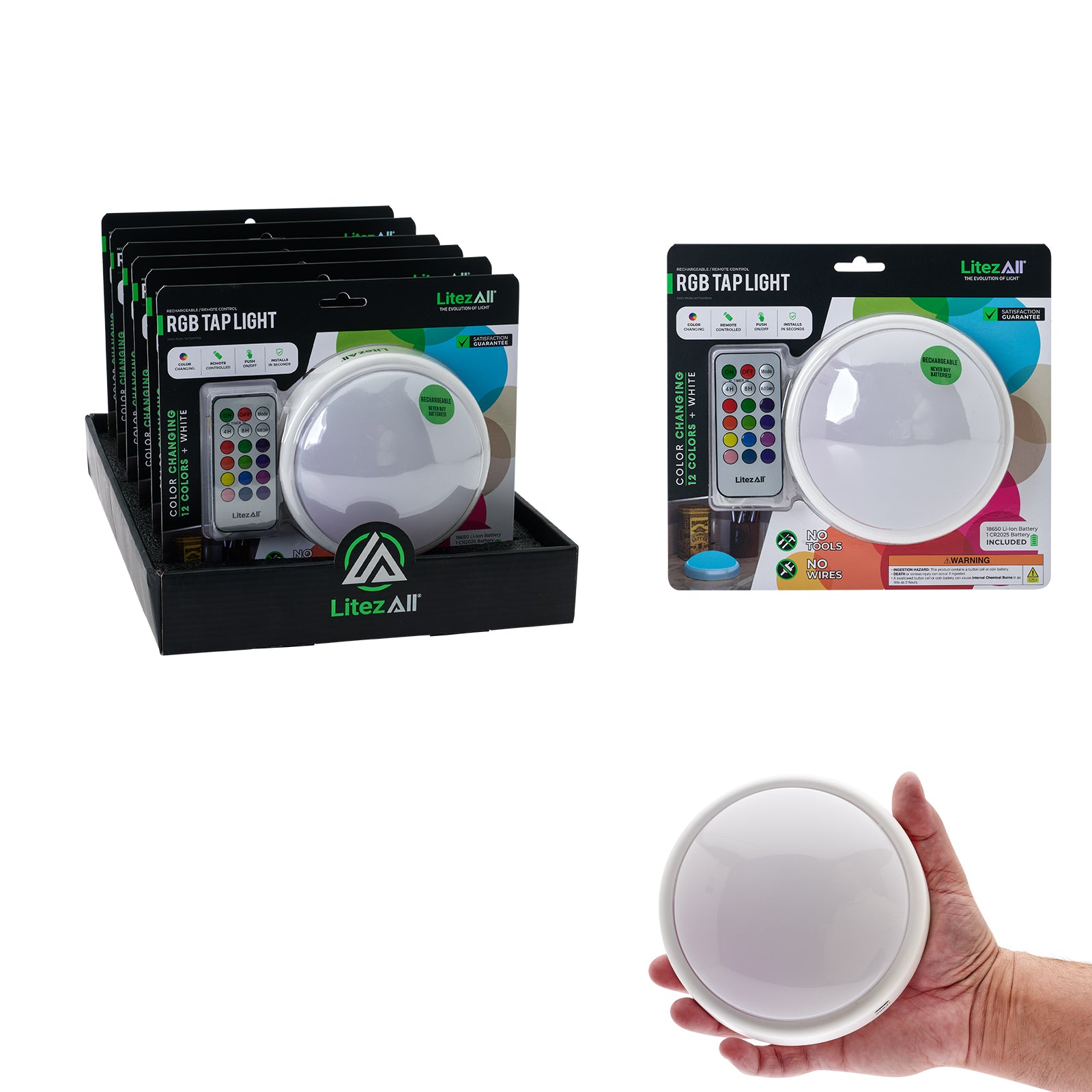 LitezAll® Rechargeable Color Selectable Tap Light with Remote Control - LitezAll - Wireless Lighting Solutions - 1