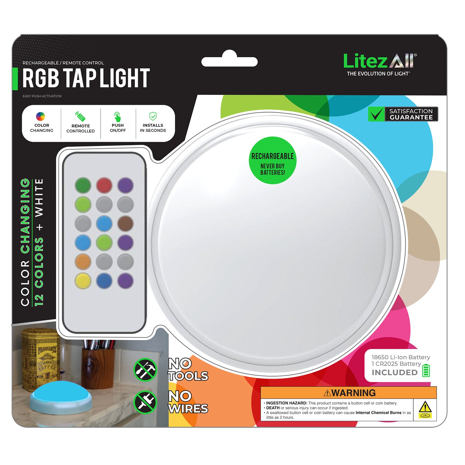 LitezAll® Rechargeable Color Selectable Tap Light with Remote Control - LitezAll - Wireless Lighting Solutions - 2