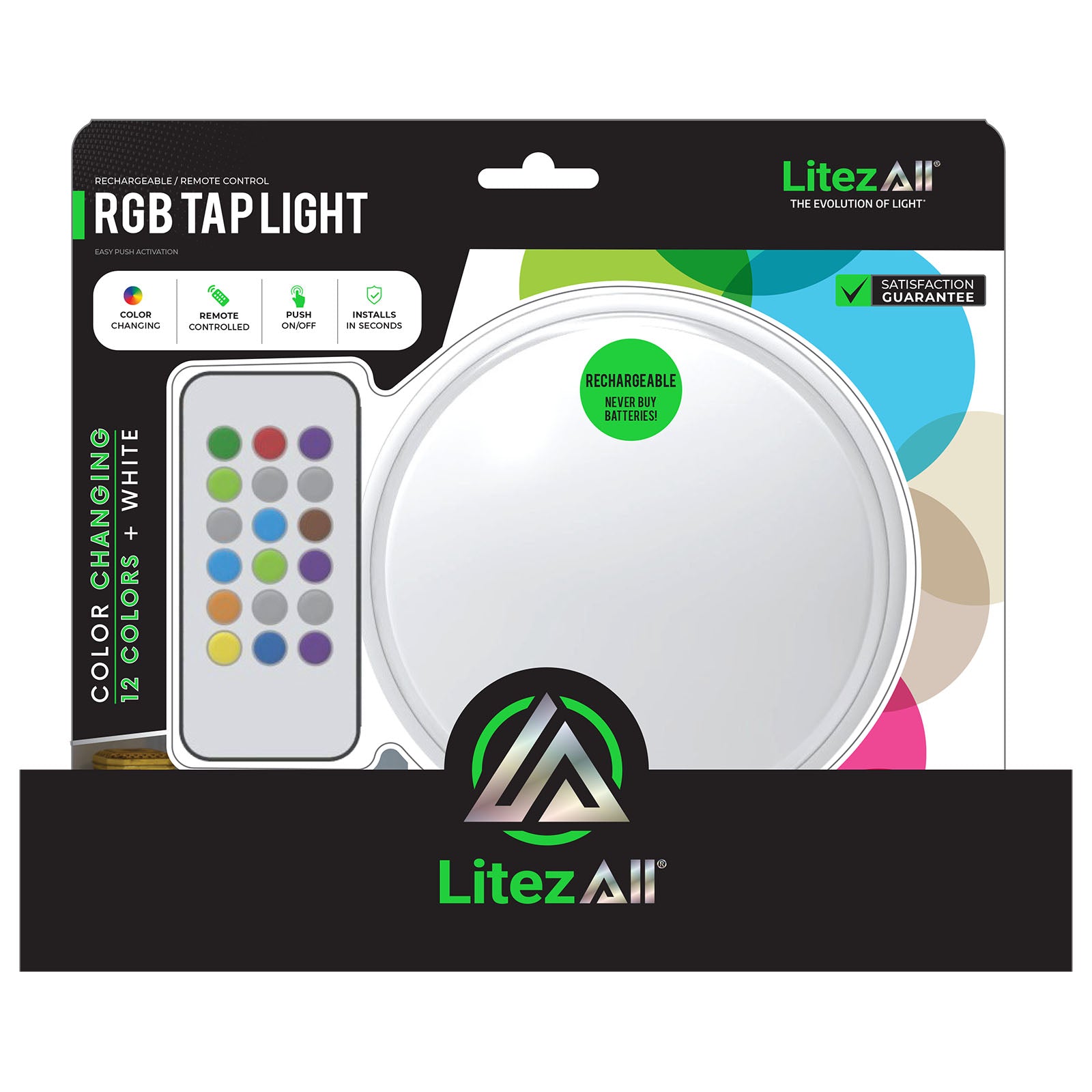 LitezAll® Rechargeable Color Selectable Tap Light with Remote Control - LitezAll - Wireless Lighting Solutions - 1