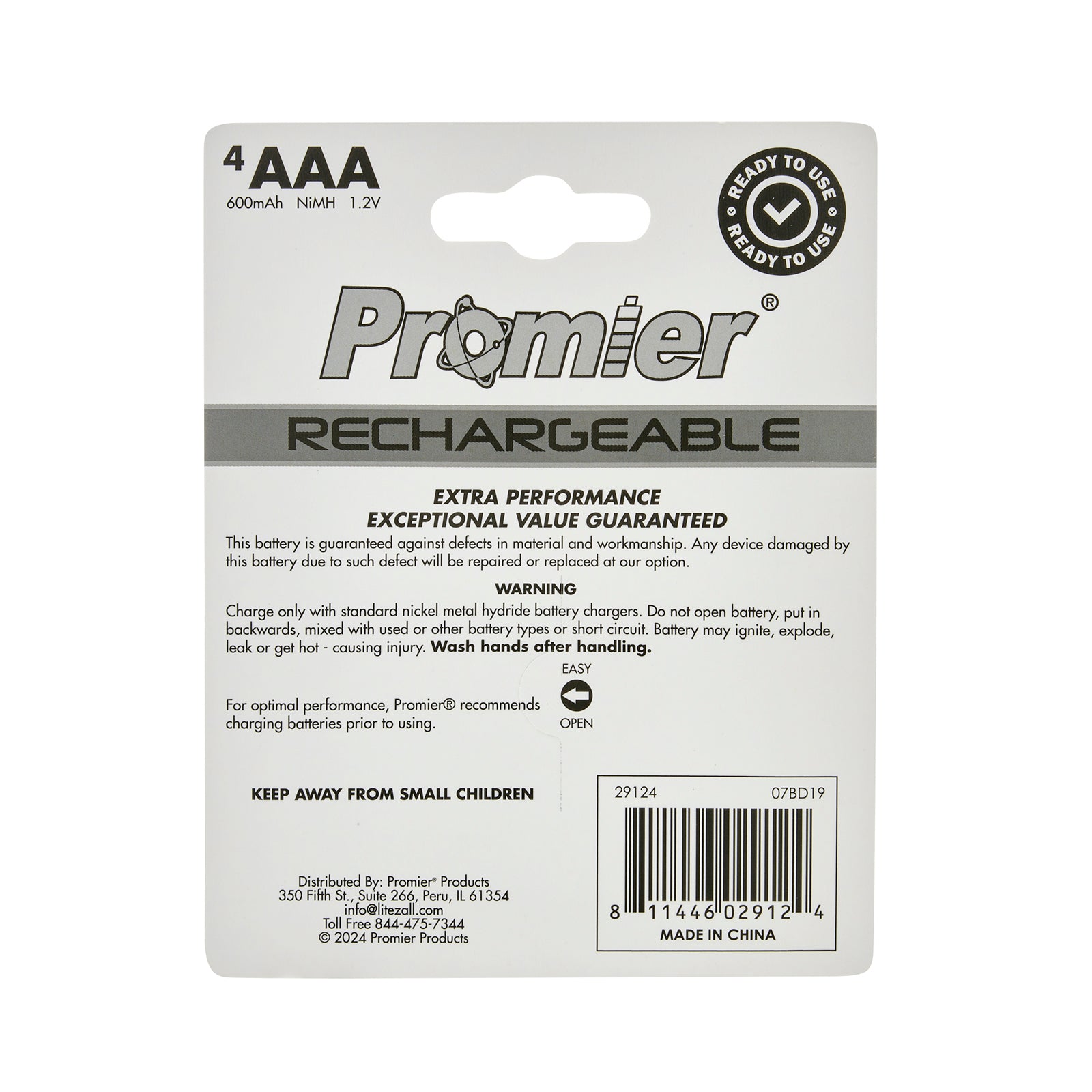 Promier Platinum AAA Rechargeable Ni-Mh Battery 4 Pack