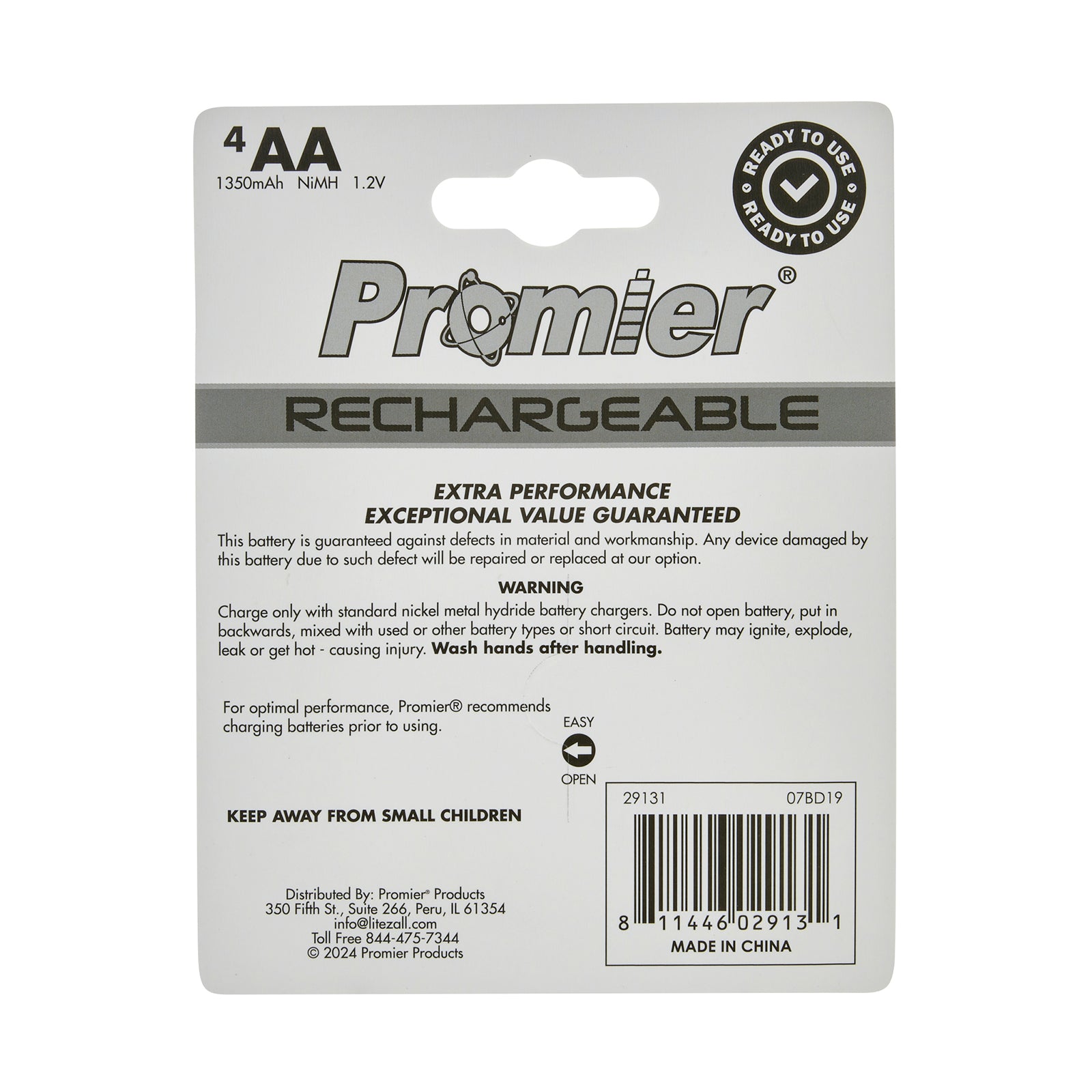 Promier Platinum AA Rechargeable Ni-Mh Battery 4 Pack