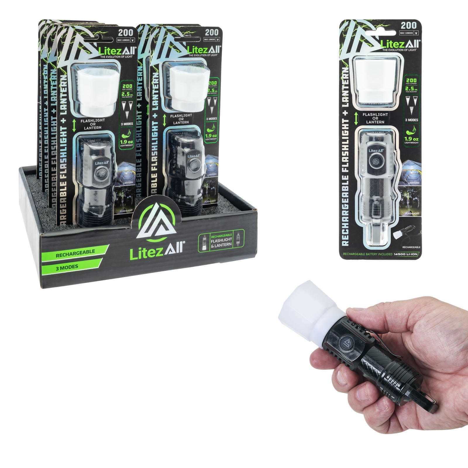 LitezAll® Rechargeable Pocket Flashlight with Removable Shade