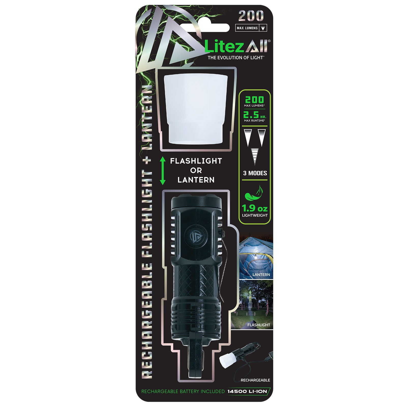 LitezAll Rechargeable Pocket Flashlight with Removable Shade