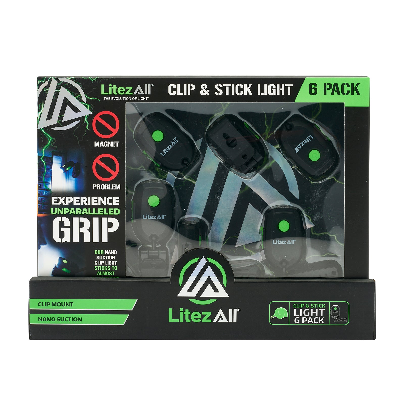 LitezAll Rechargeable 60 Lumen Cap Light with Clip & Nano Suction Technology 6 - Pack Gift Box - LitezAll - Work Lights - 40