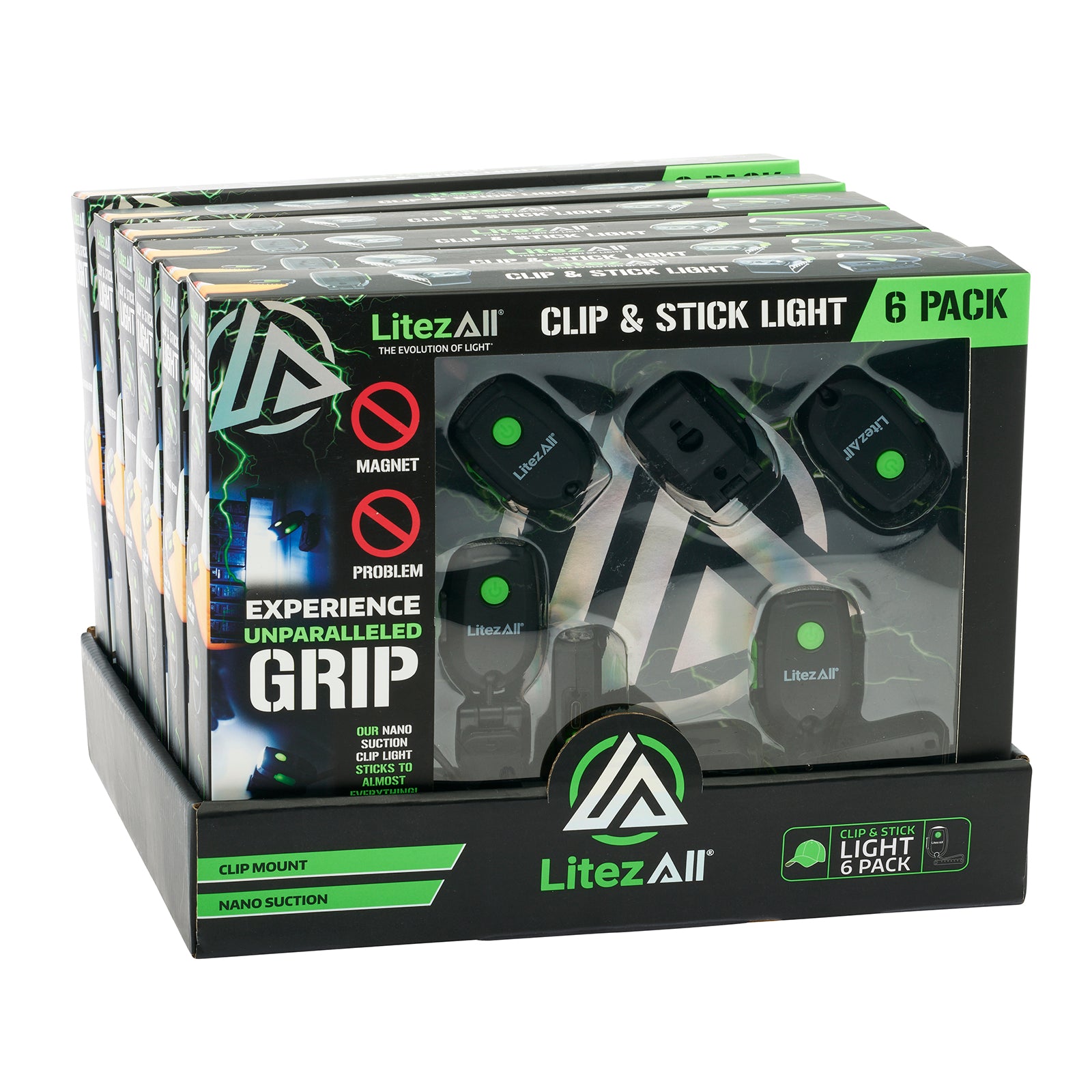 LitezAll Rechargeable 60 Lumen Cap Light with Clip & Nano Suction Technology 6 - Pack Gift Box - LitezAll - Work Lights - 42
