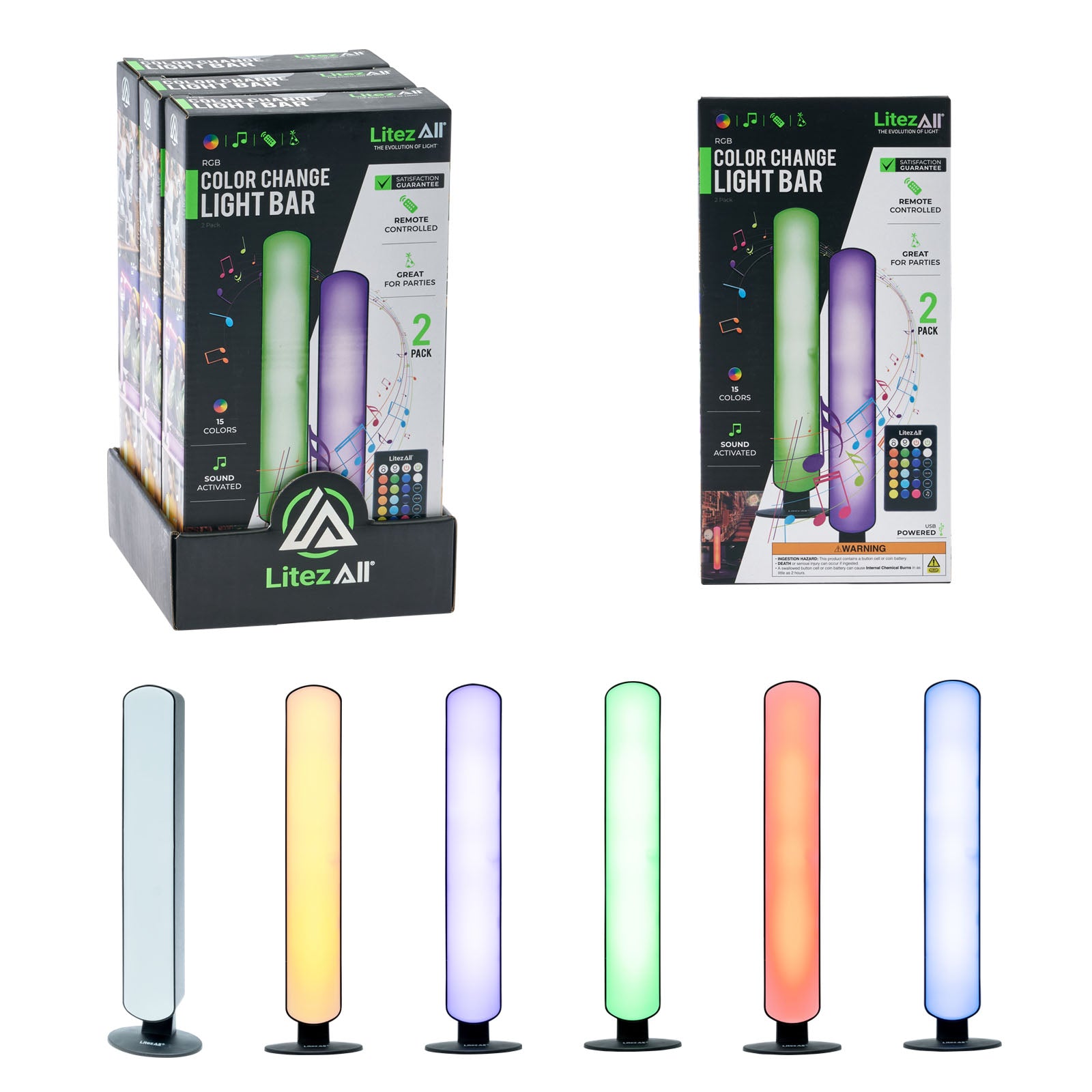 LitezAll USB Powered RGB Sound - Activated Light Bar 2 Pack - LitezAll - Novelties - 1