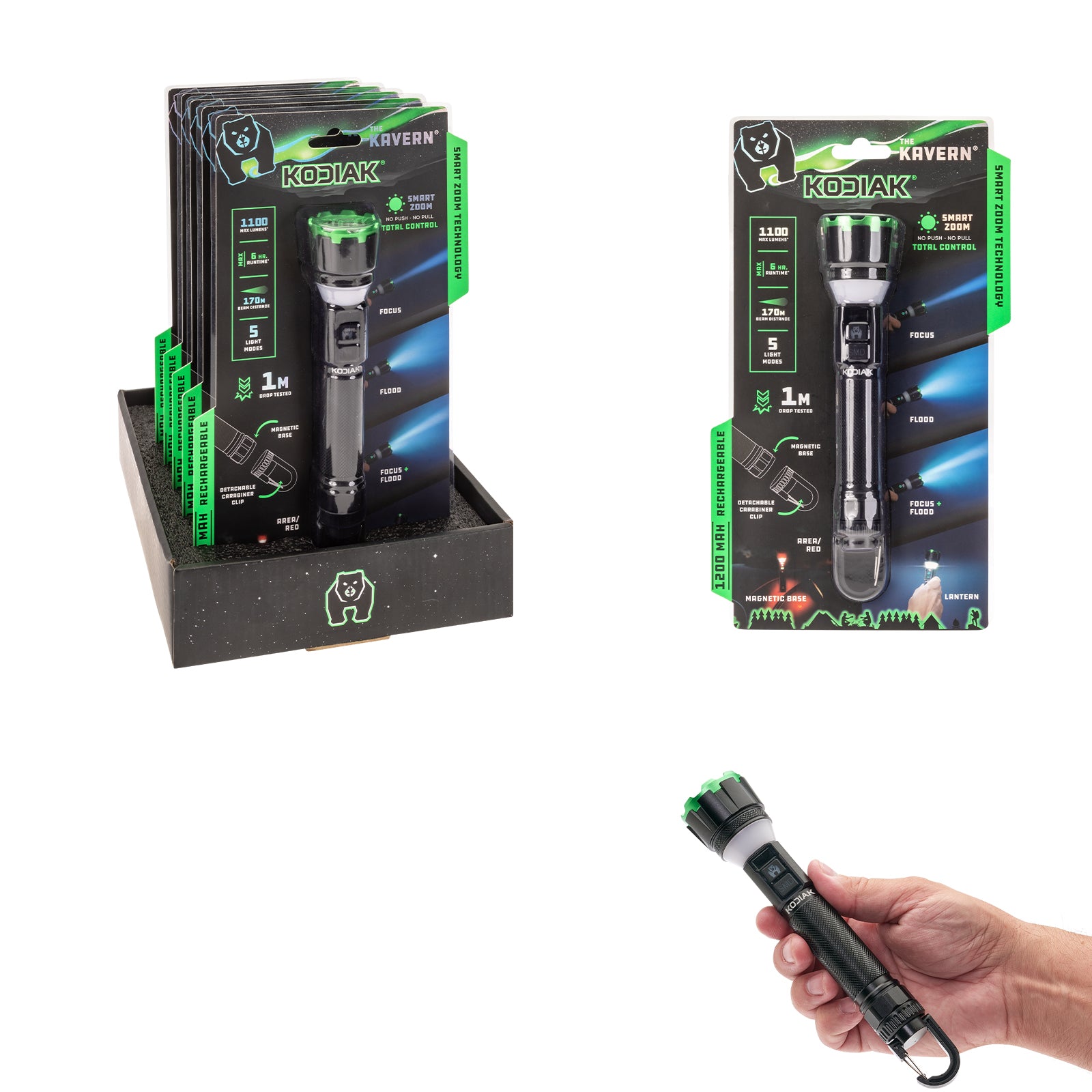 Kodiak® Kavern® 1100 Lumen Smart Focus Rechargeable Flashlight
