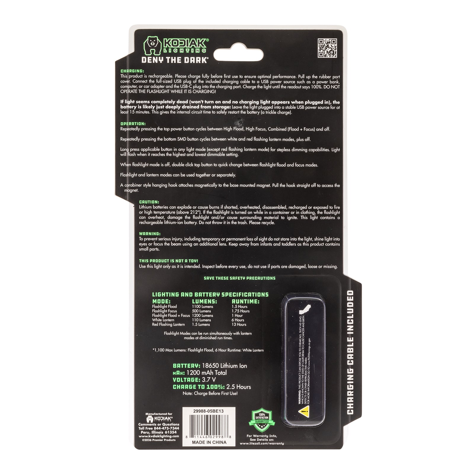 Kodiak® Kavern 1100 Lumen Smart Focus Rechargeable Flashlight - Lantern - LitezAll - Tactical Flashlights - 43