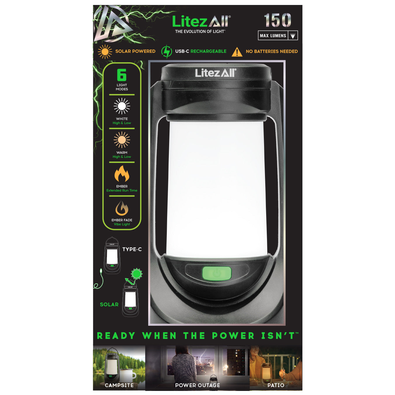 Litezall® 6 Mode Solar and USB Rechargeable Lantern