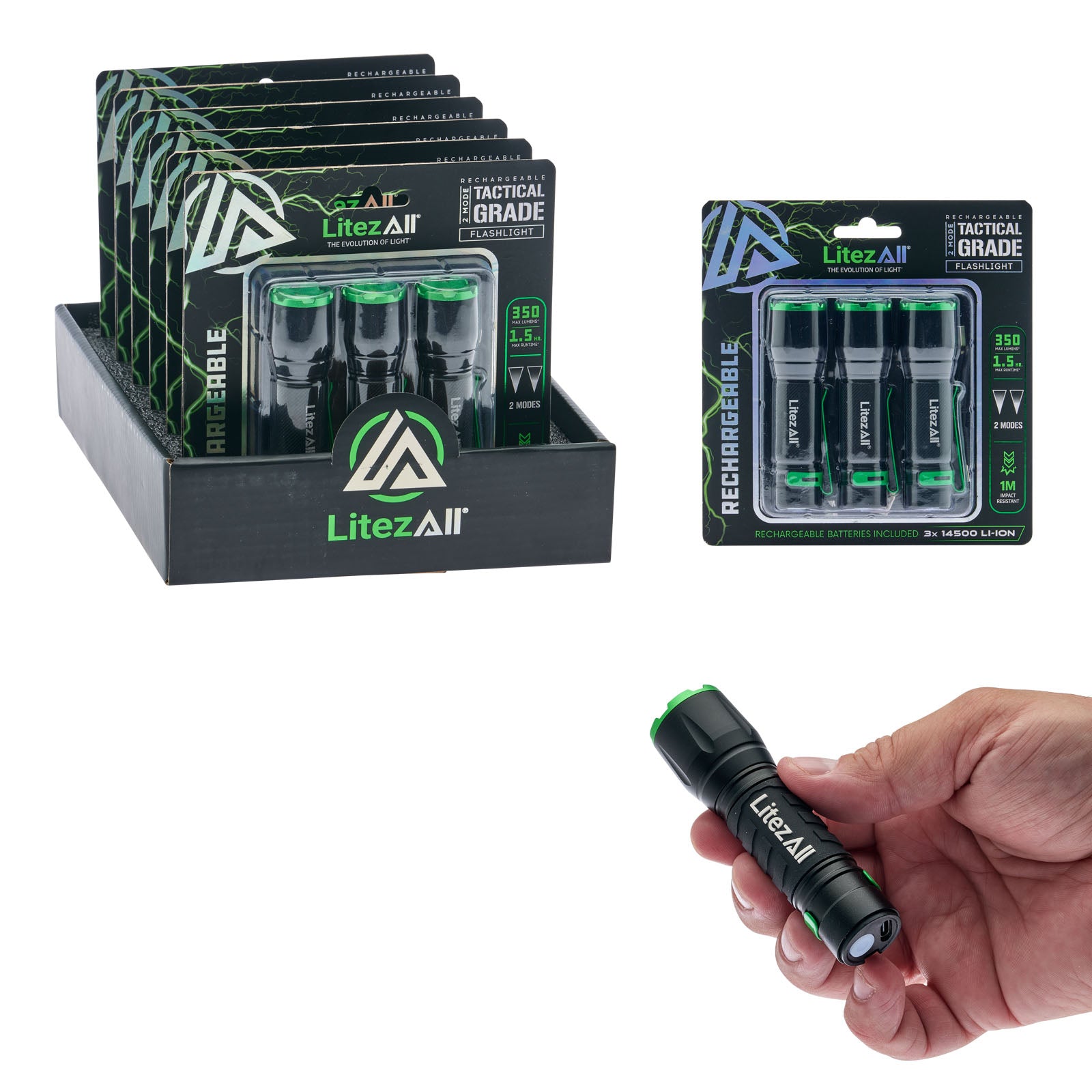 LitezAll® Rechargeable EDC Tactical Grade Flashlight 3 Pack - LitezAll - Flashlights - 1