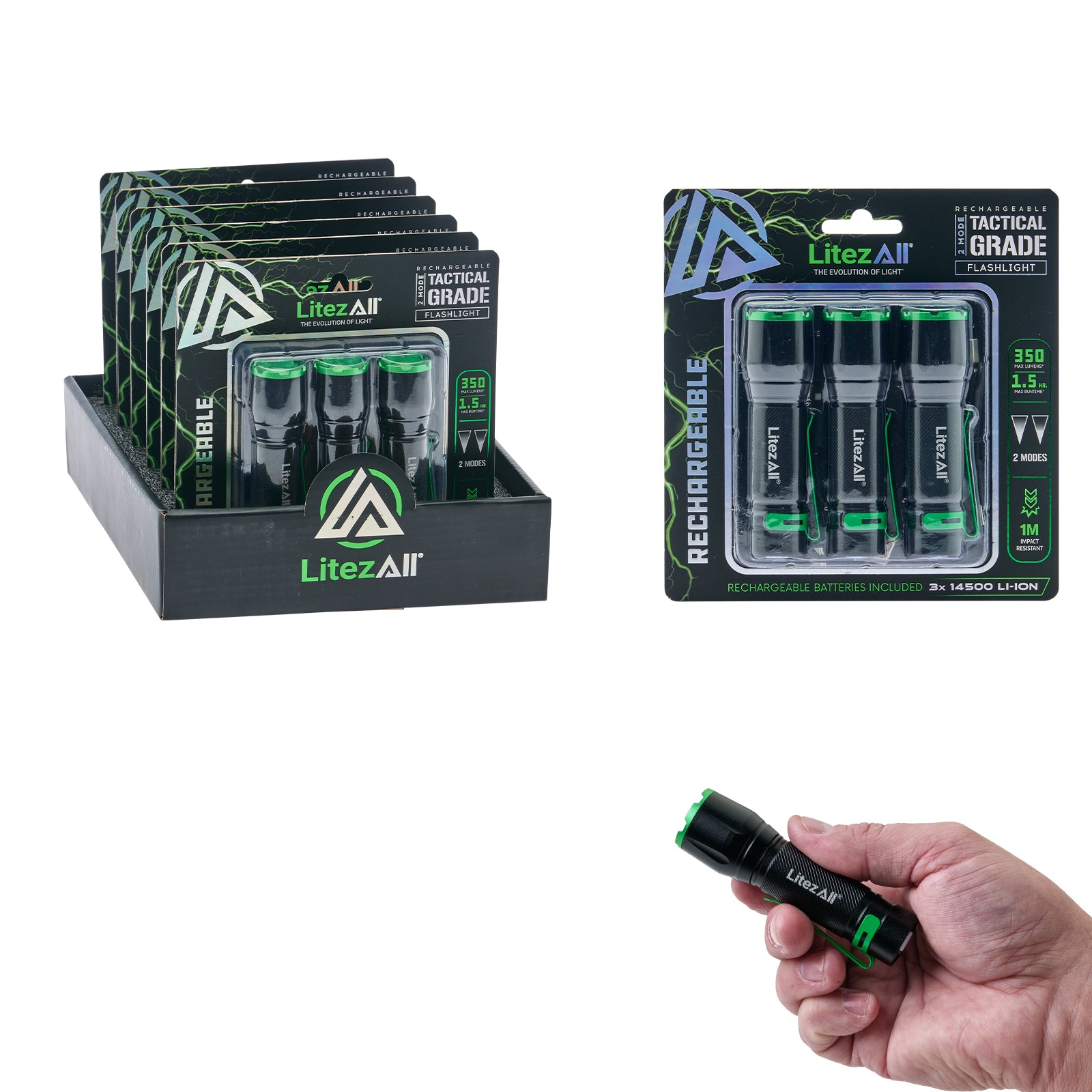 LitezAll® Rechargeable EDC Tactical Grade Flashlight 3 Pack - LitezAll - Flashlights - 1