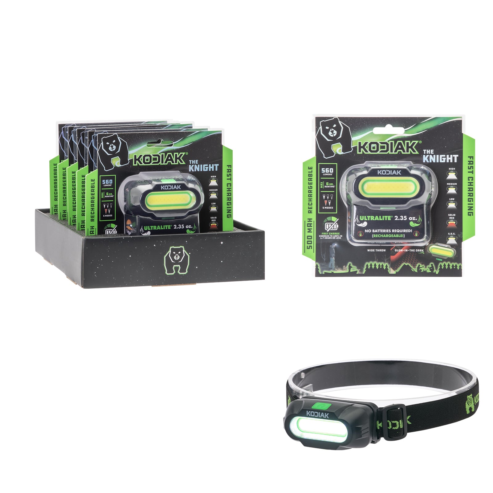 Kodiak® Knight Rechargeable 560 Lumen 5 Mode Headlamp - LitezAll