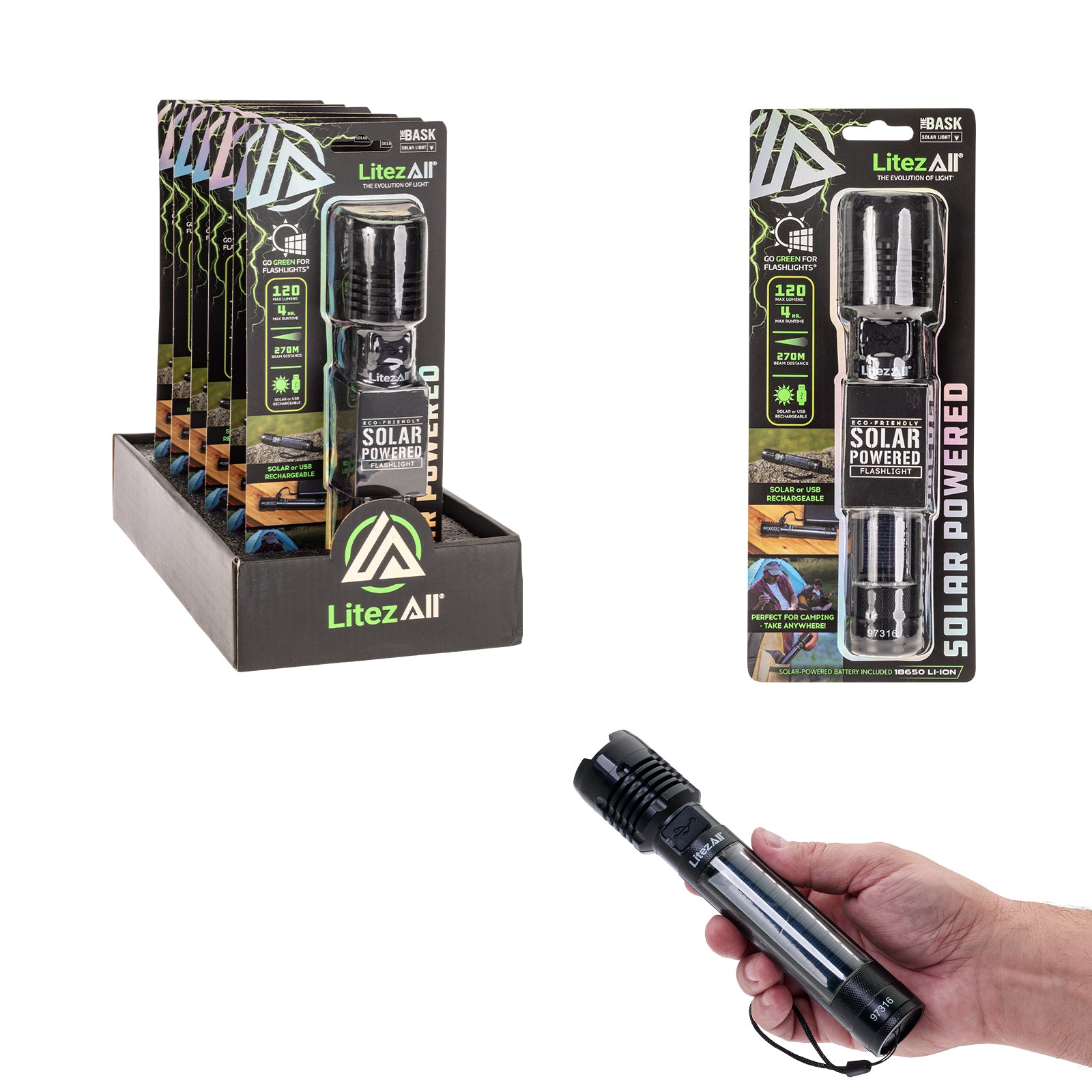 LitezAll® Bask Solar Powered & USB Rechargeable Flashlight - LitezAll - 1