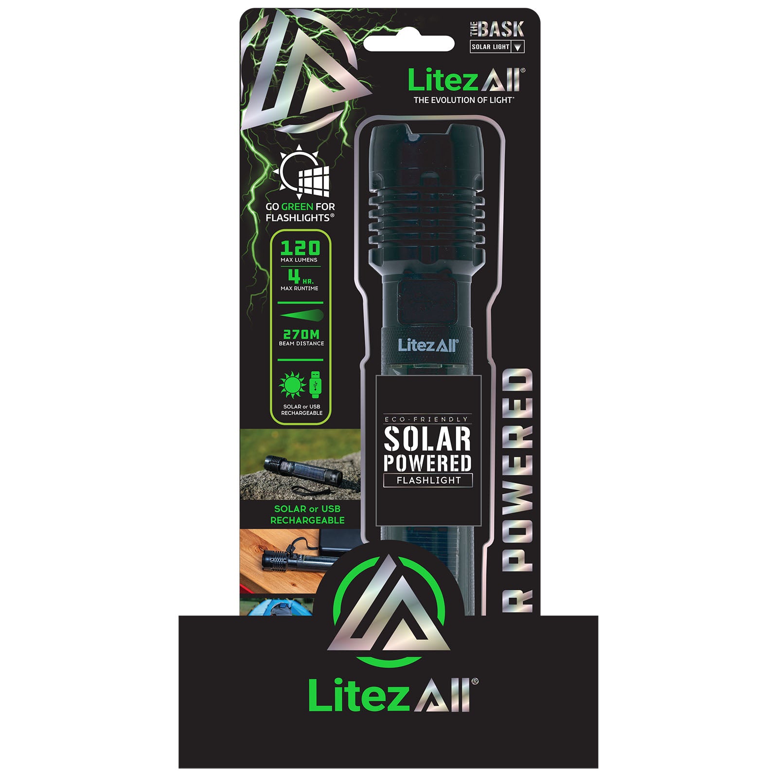 LitezAll® Bask Solar Powered & USB Rechargeable Flashlight - LitezAll - 1