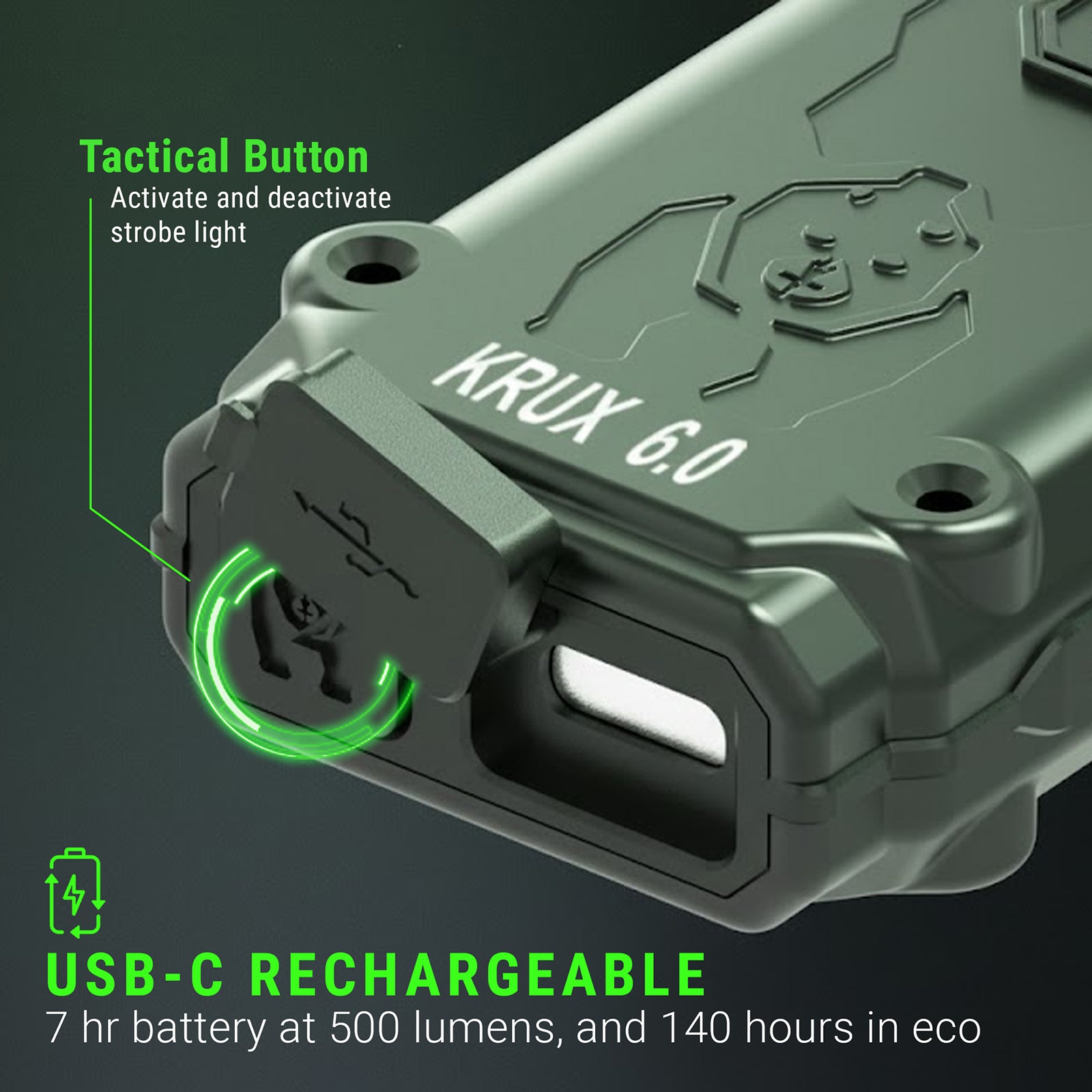 Krux 6.0 6000 Lumen Rechargeable Dial Tactical EDC Light with OLED