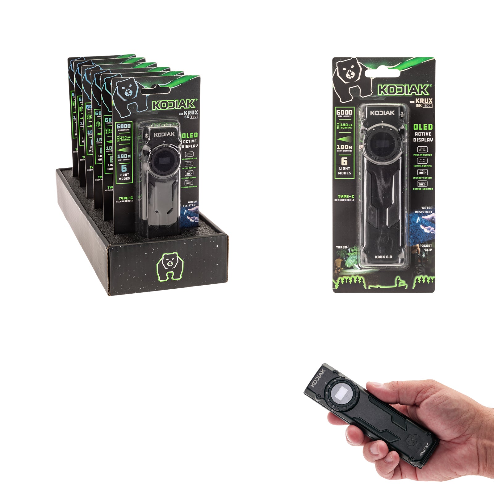 Krux 6.0 6000 Lumen Rechargeable Dial Tactical EDC Light with OLED