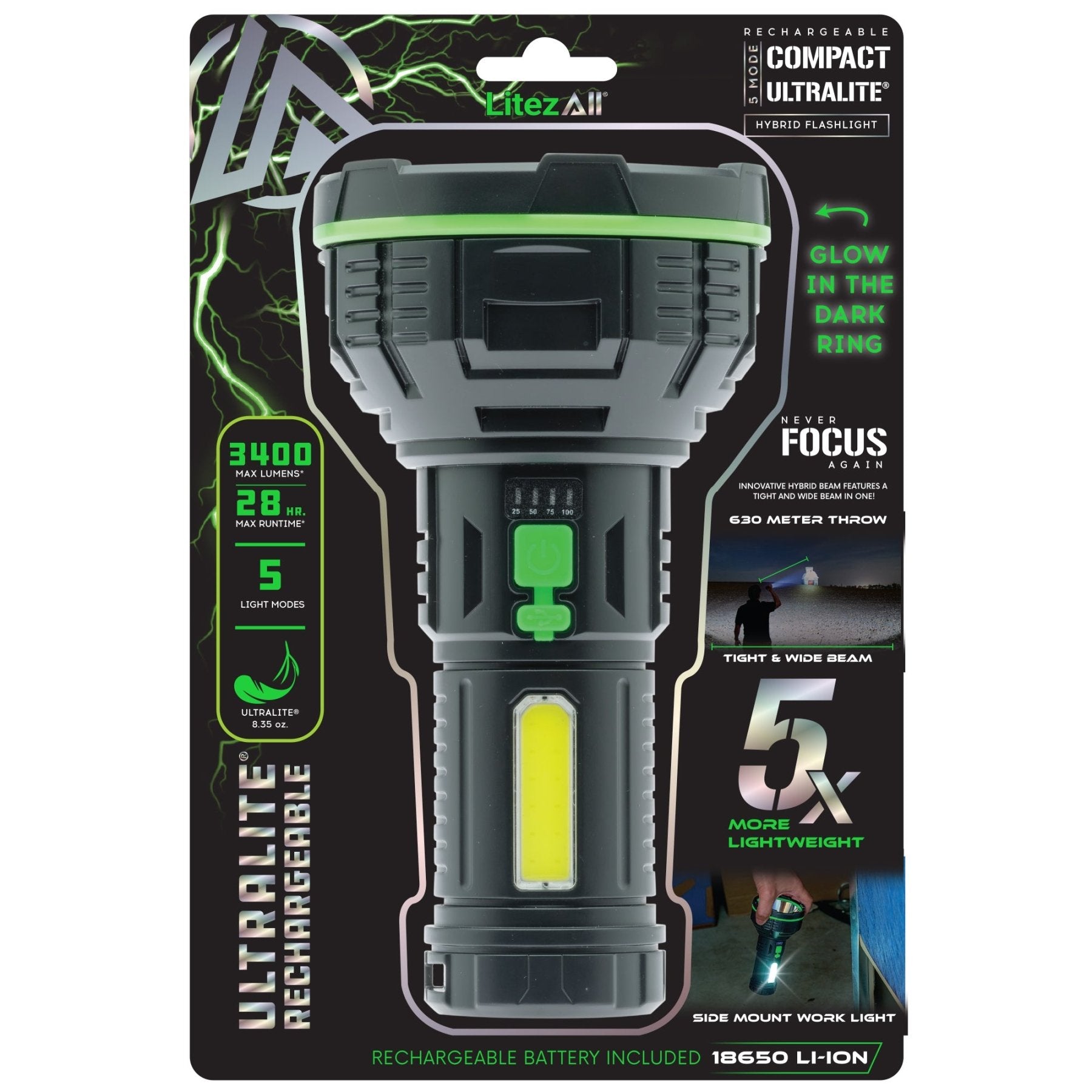 LitezAll® Rechargeable Ultralite® Hybrid Beam Flashlight - LitezAll - 2
